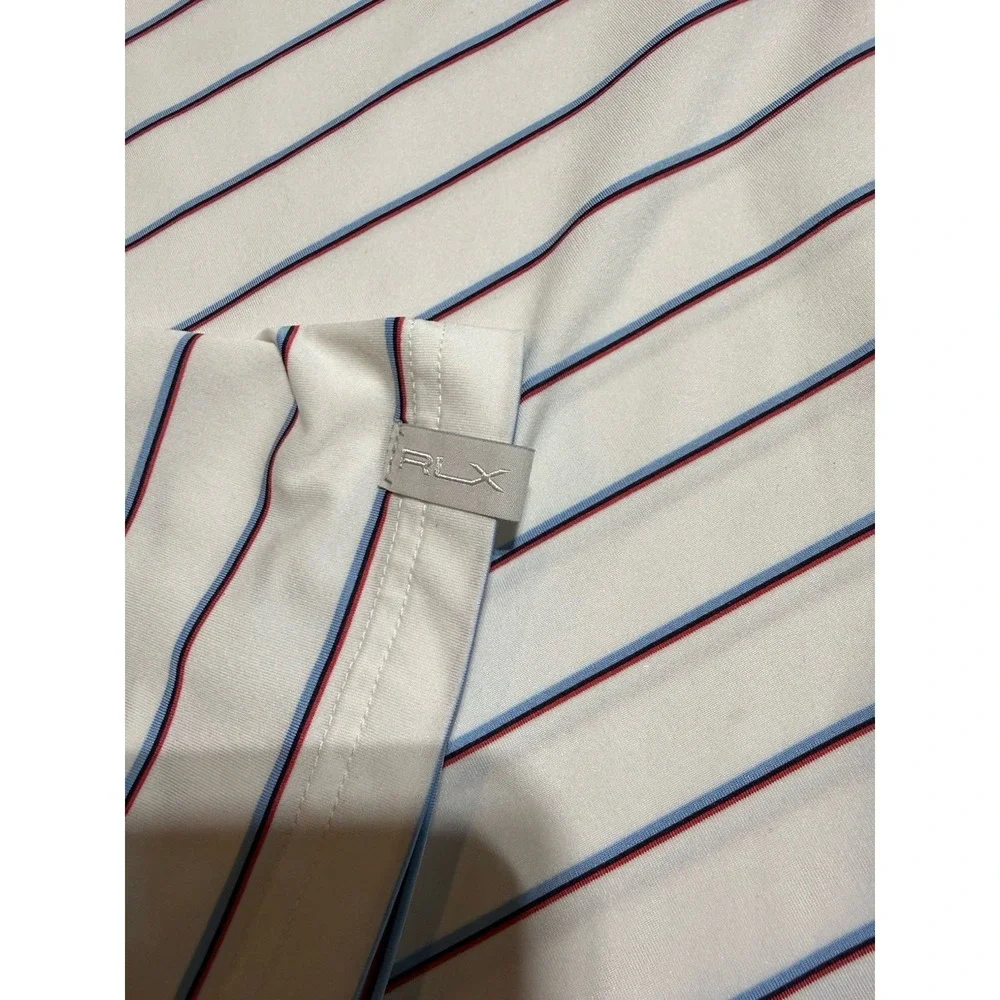 RLX Ralph Lauren Polo Golf Shirt Men 2XL White Striped Performance Stretch